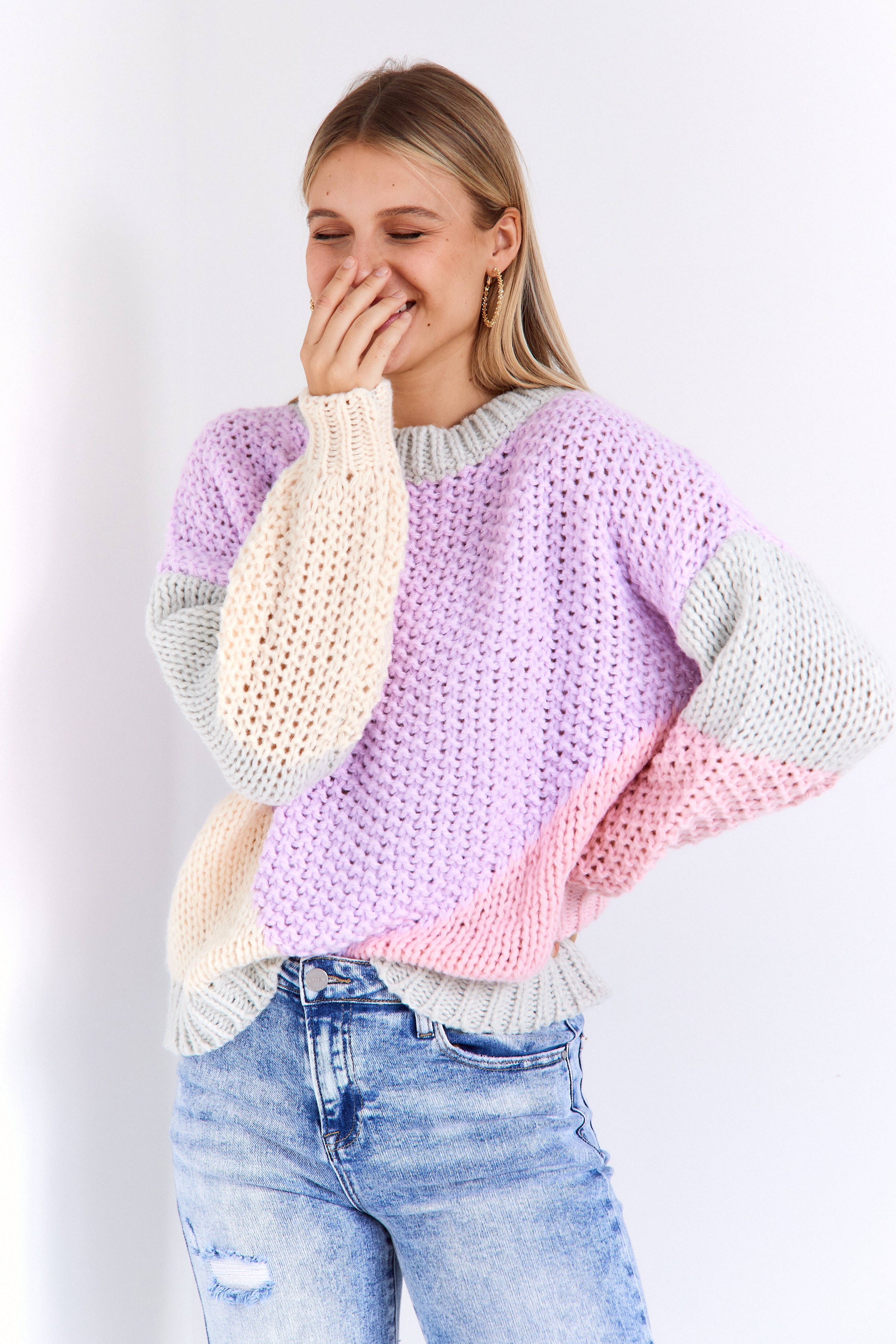 Eden Pastel Patchwork Crew Neck Sweater - fab'rik