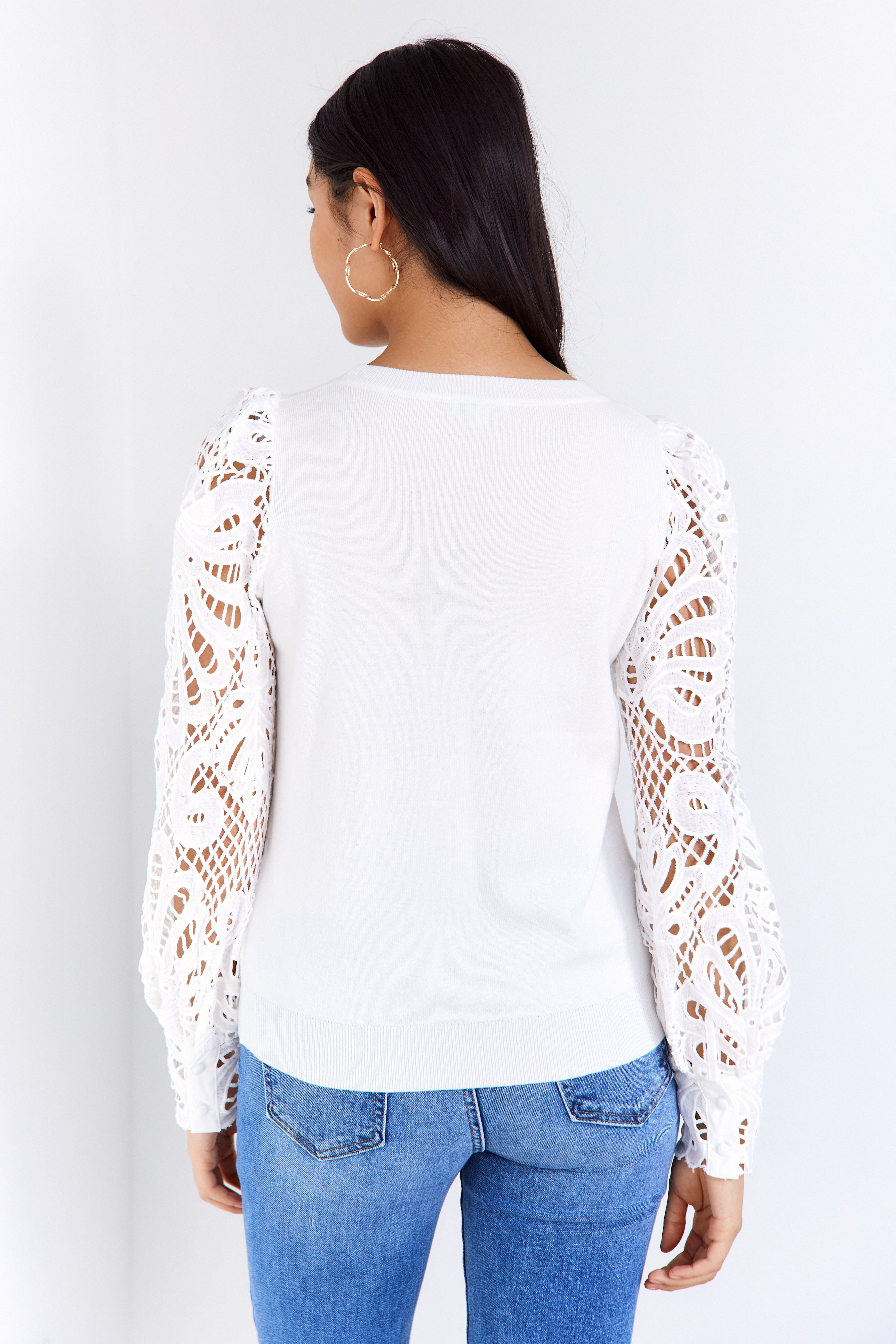 Parker Lace Sleeve Crew Neck Sweater - fab'rik