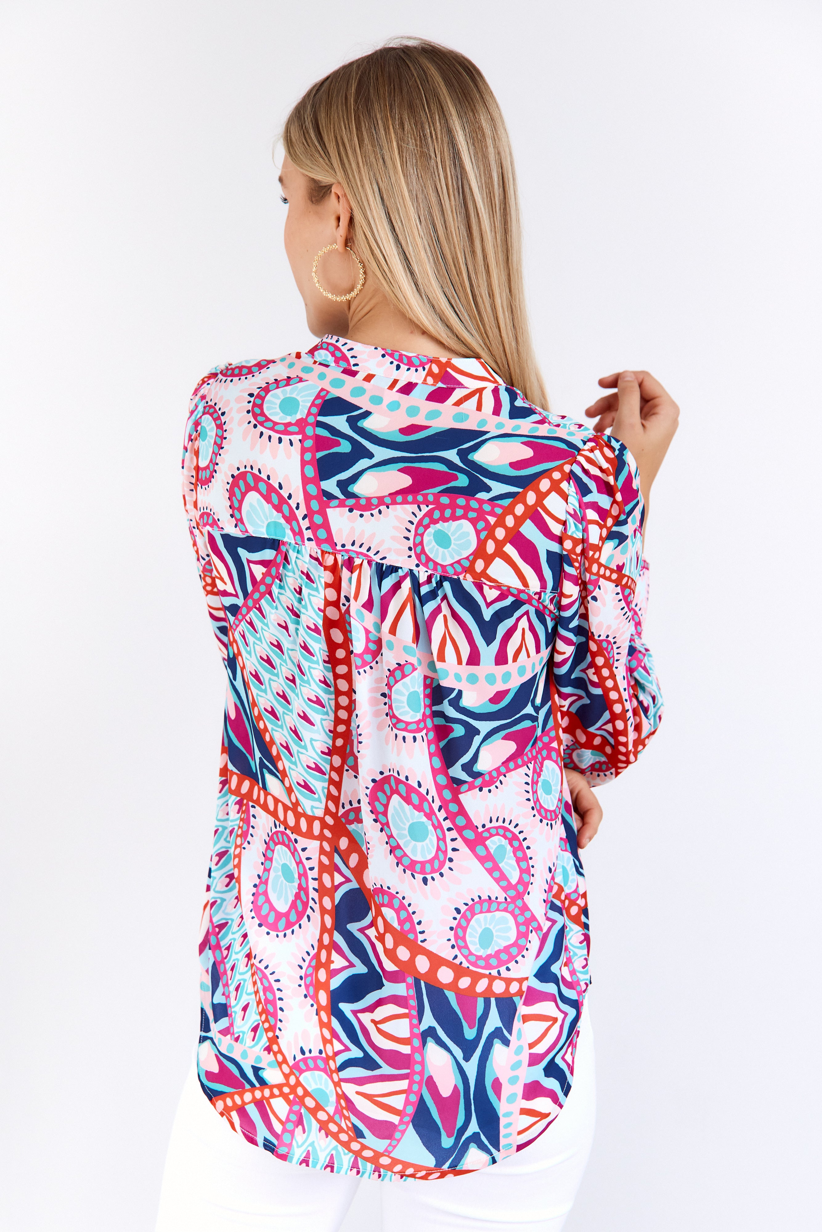 Hanna Banded Collar Button Front Blouse - fab'rik