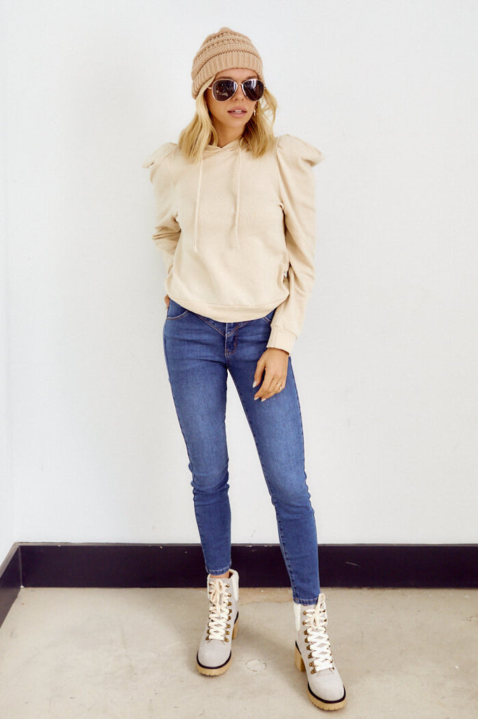 Hailey Puff Sleeve Hooded Sweatshirt - fab'rik