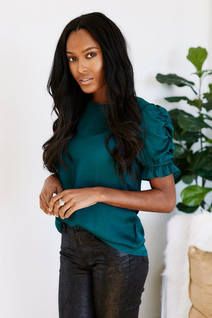 Callen Short Sleeve Ruffle Sleeve Blouse - fab'rik