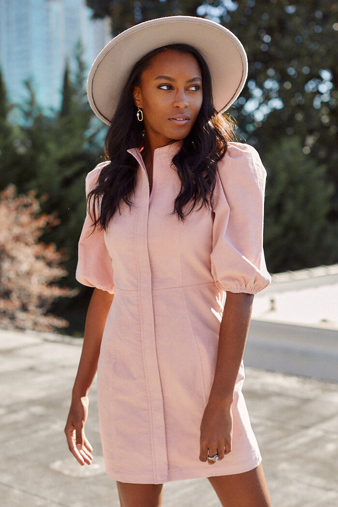 Sadler Puff Sleeve Button Front Dress - fab'rik