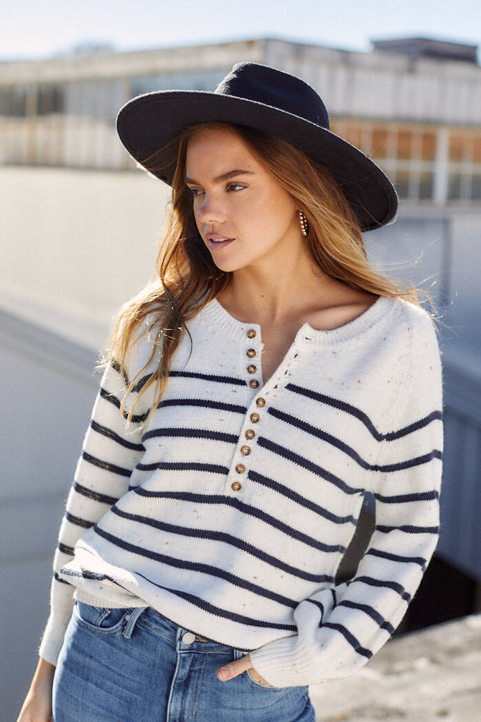 SALE - Dorothy Button Front Stripe Sweater - fab'rik