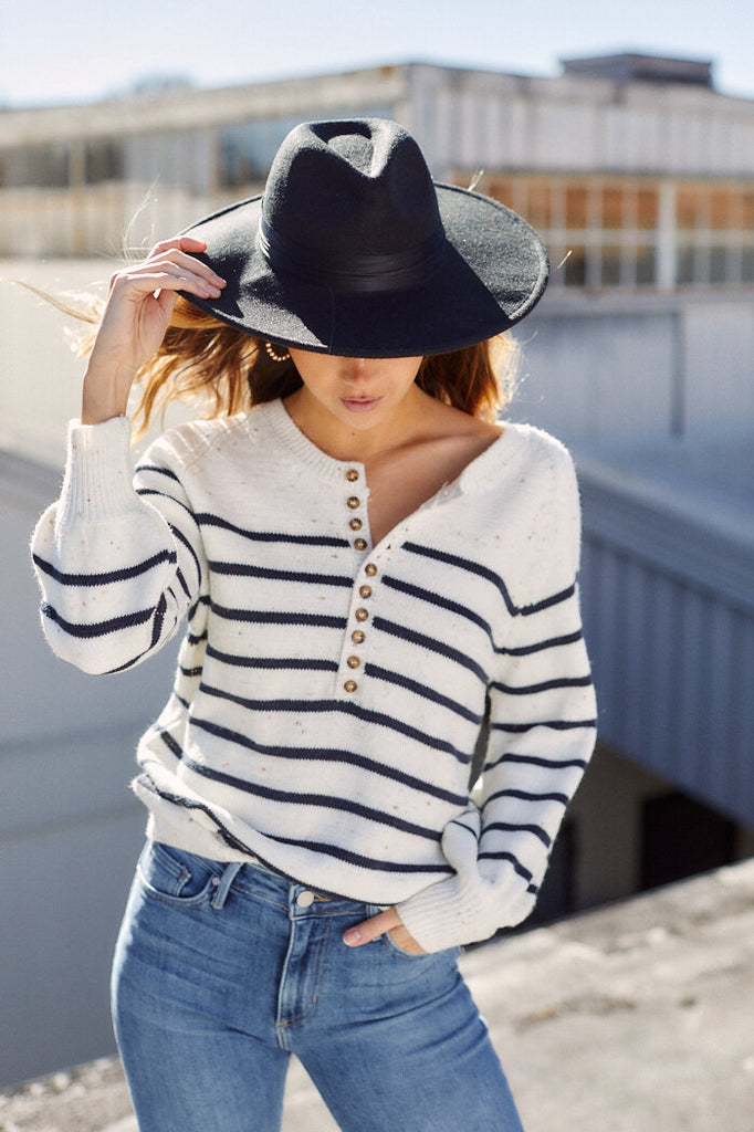 SALE - Dorothy Button Front Stripe Sweater - fab'rik
