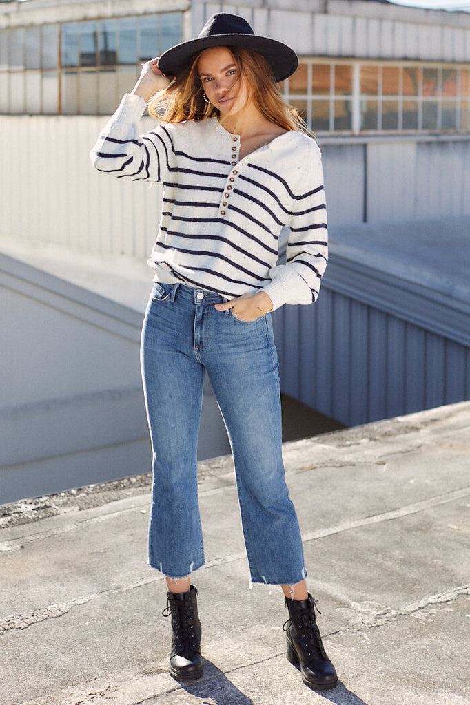 SALE - Dorothy Button Front Stripe Sweater - fab'rik
