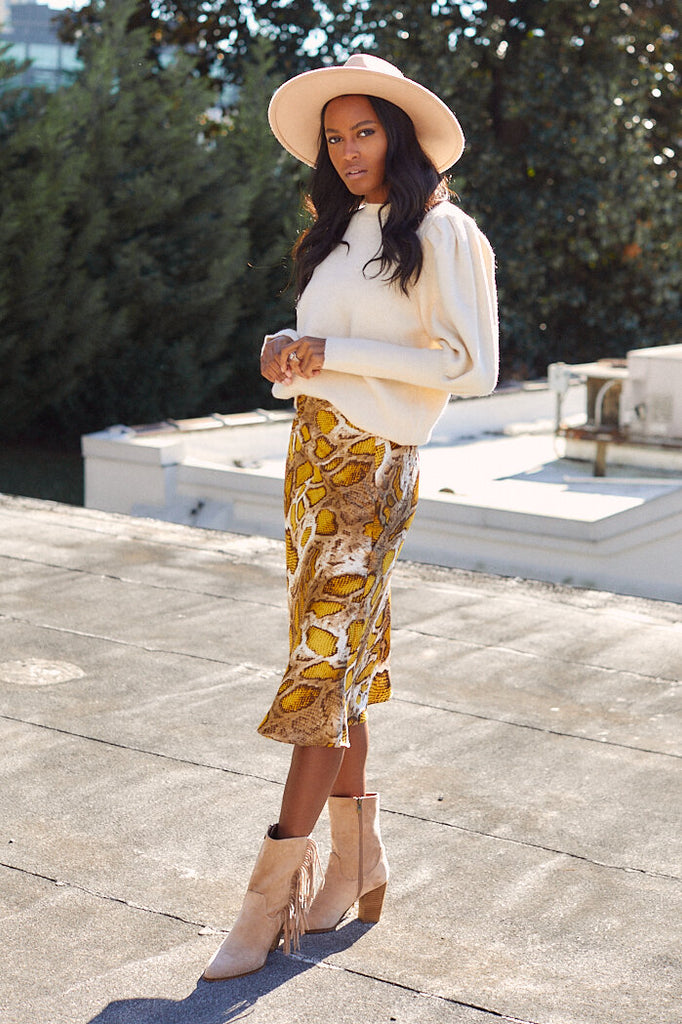 SALE - Vani Snake Print Midi Skirt - fab'rik