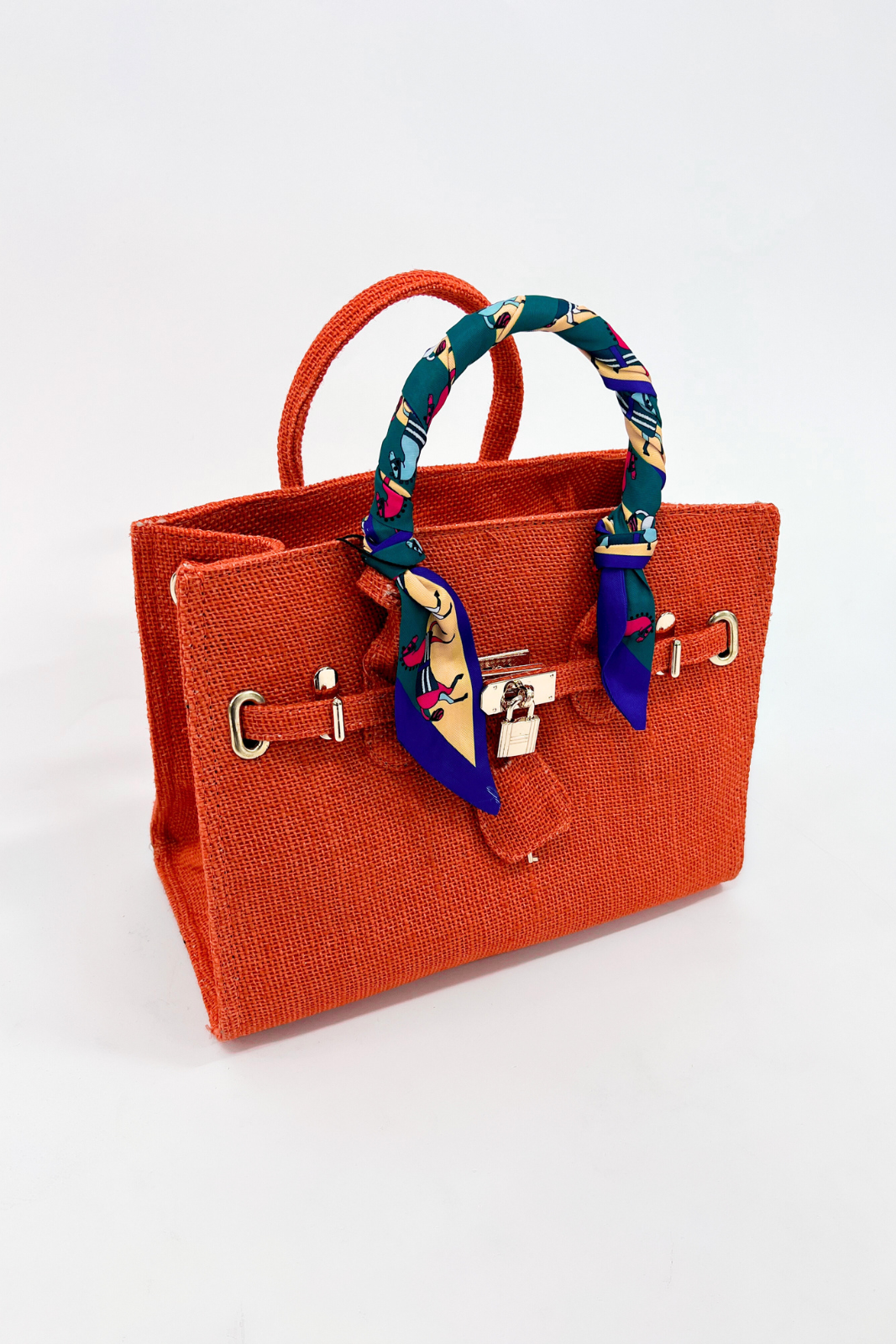Kat Scarf Handle Burlap Handbag - fab'rik