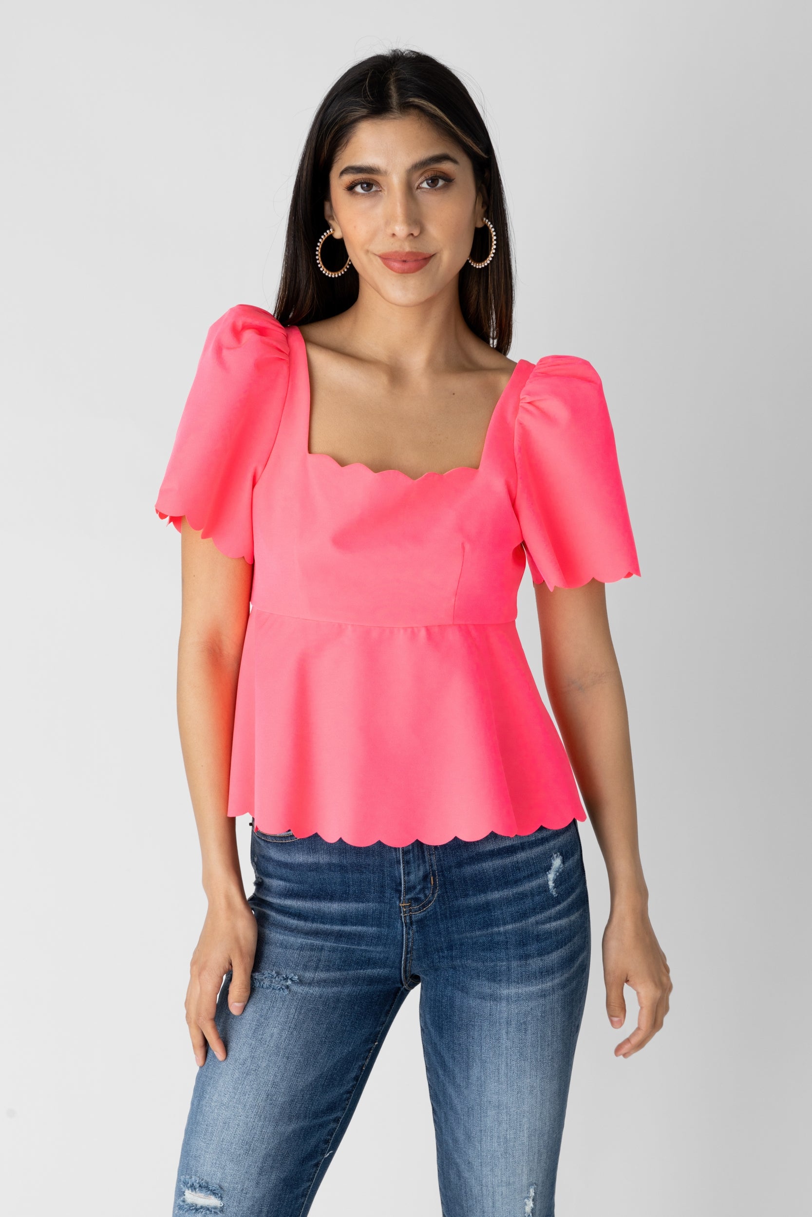 Tess Scalloped Hem Peplum Blouse - fab'rik