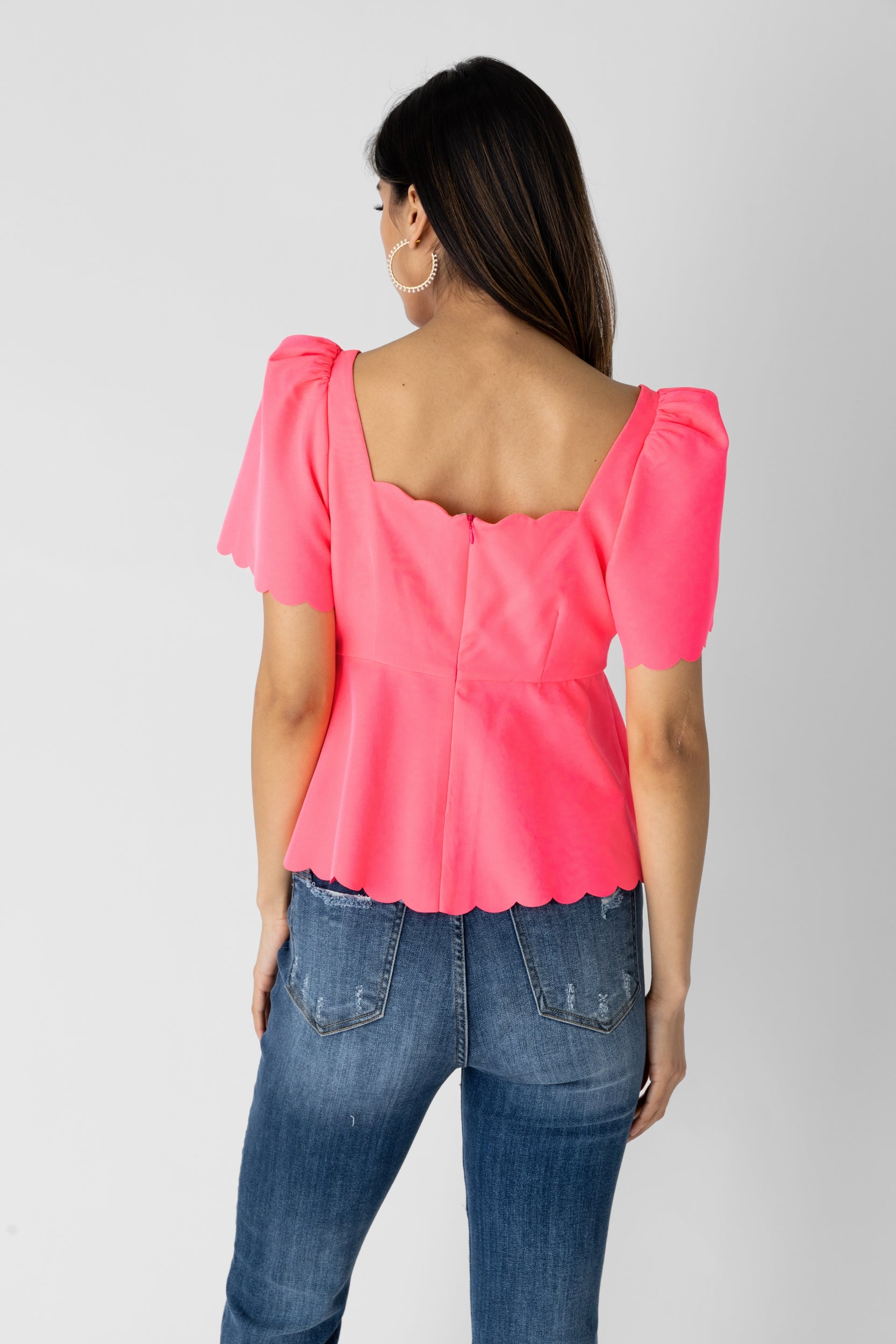 Tess Scalloped Hem Peplum Blouse - fab'rik