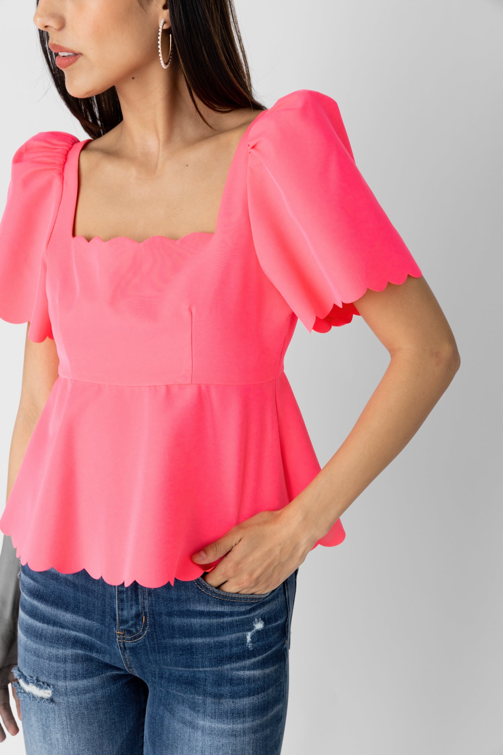 Tess Scalloped Hem Peplum Blouse - fab'rik