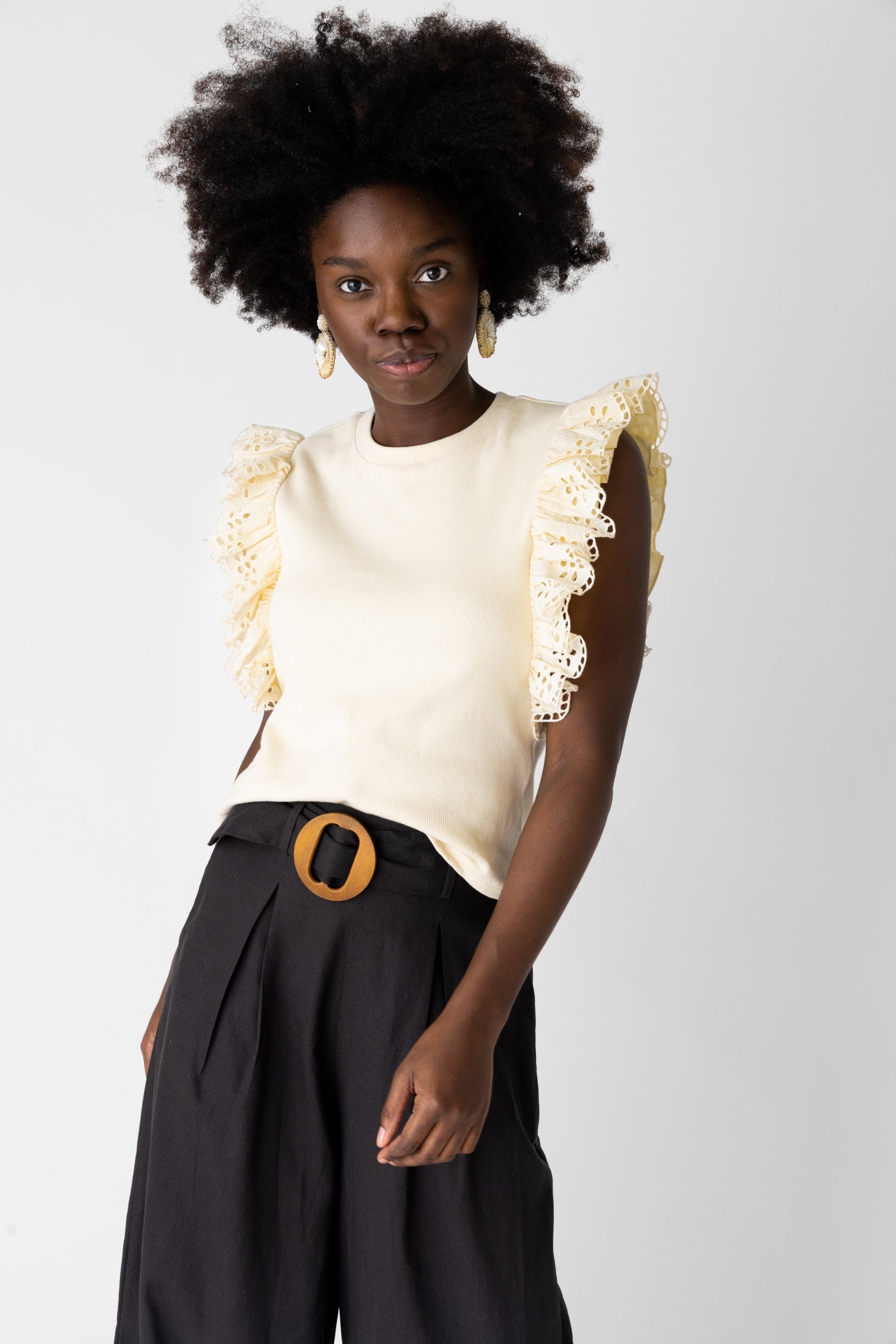 Vixey Ruffled Eyelet Trim Tank - fab'rik