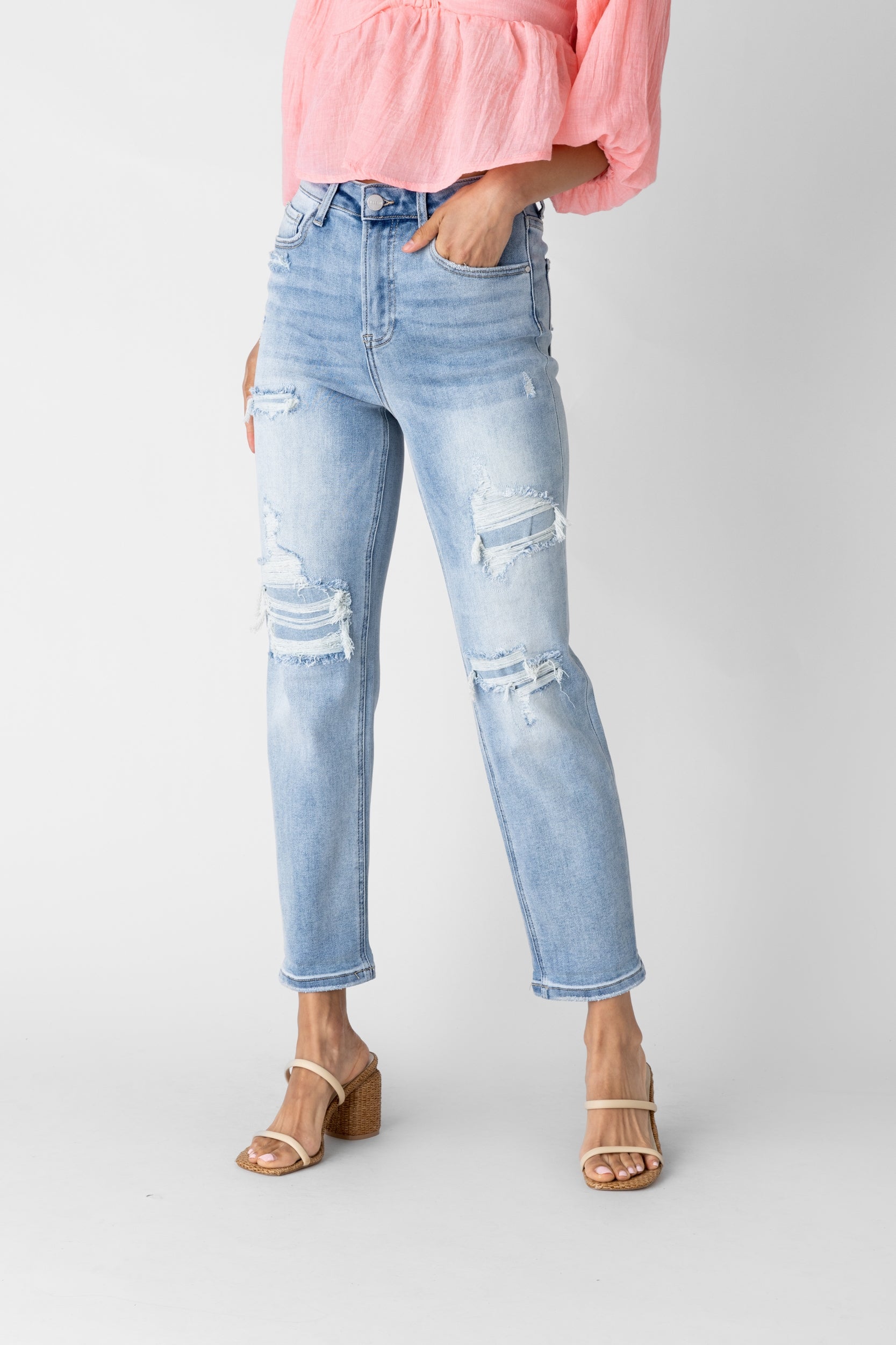 Brooklyn High Rise Distressed Straight Leg Jeans - fab'rik