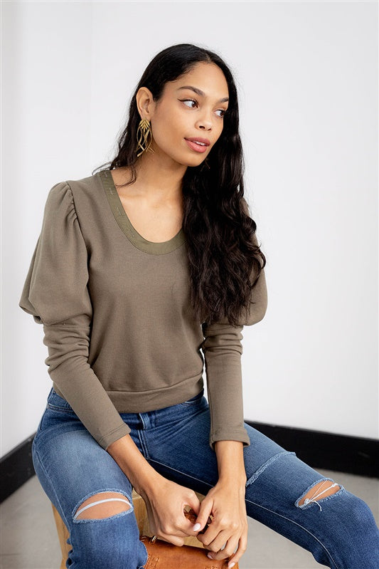 Nyla Puff Sleeve Button Detail Top - fab'rik