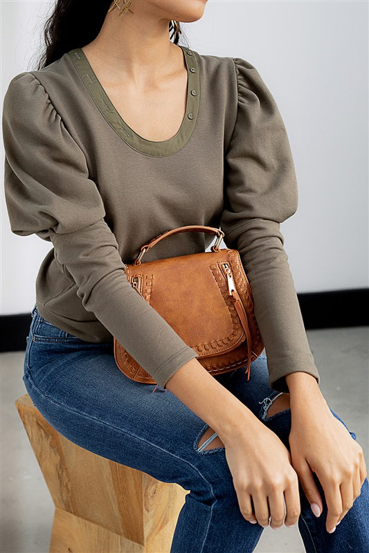 Nyla Puff Sleeve Button Detail Top - fab'rik