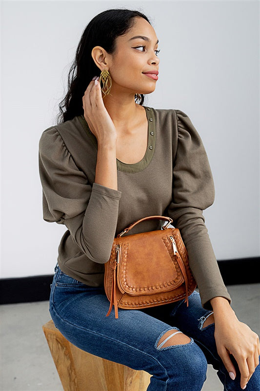 Nyla Puff Sleeve Button Detail Top - fab'rik