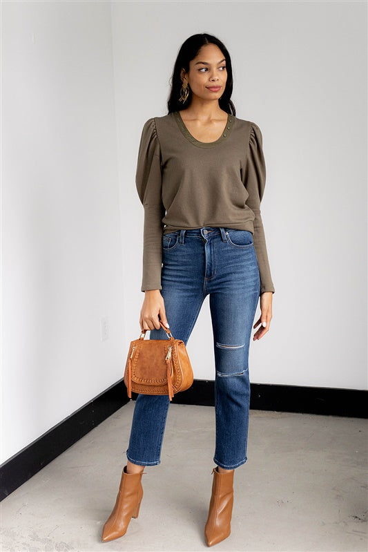 Nyla Puff Sleeve Button Detail Top - fab'rik