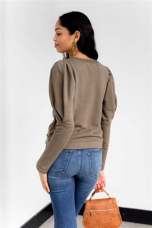 Nyla Puff Sleeve Button Detail Top - fab'rik