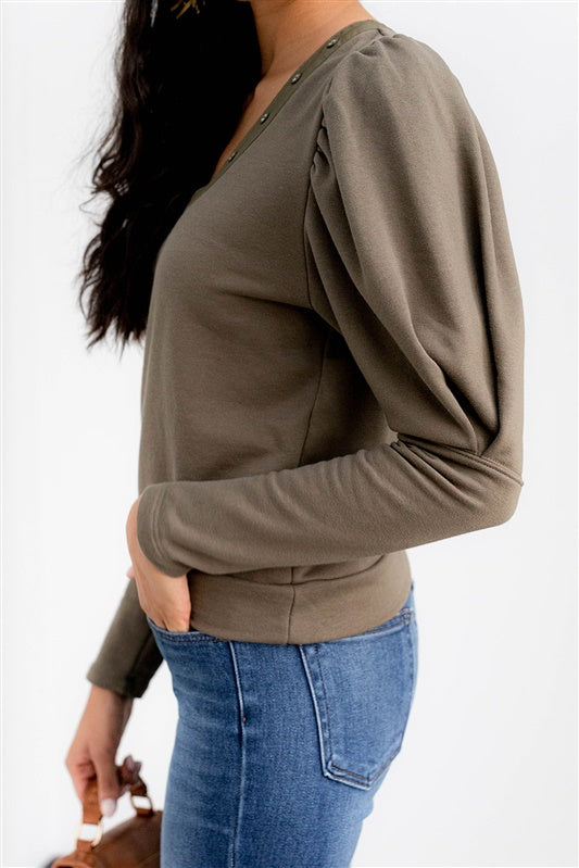 Nyla Puff Sleeve Button Detail Top - fab'rik