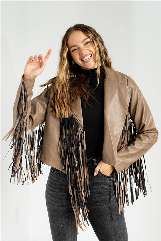 SALE - Raffi Fringed Faux Leather Jacket - fab'rik