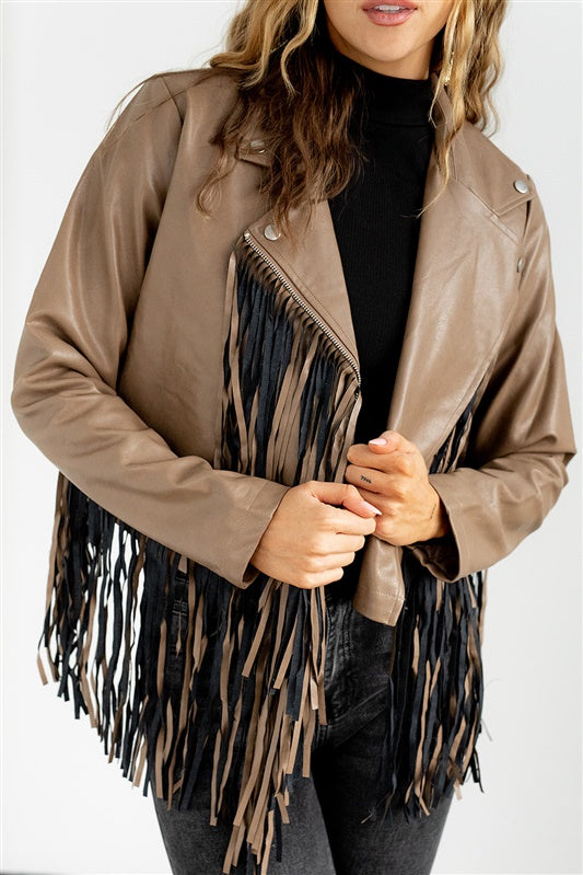 SALE - Raffi Fringed Faux Leather Jacket - fab'rik