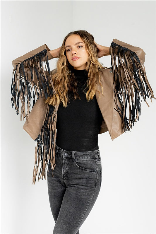 SALE - Raffi Fringed Faux Leather Jacket - fab'rik