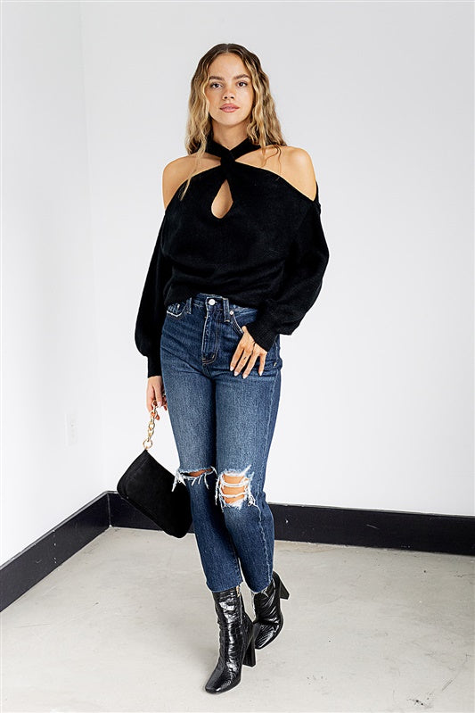 SALE - Aria Criss Cross Detail Sweater - fab'rik