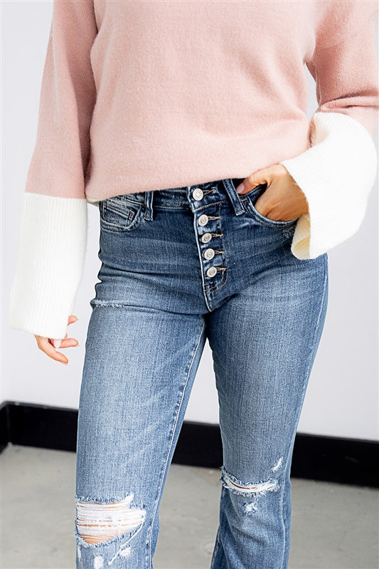Audie High Rise Distressed Flared Jeans - fab'rik