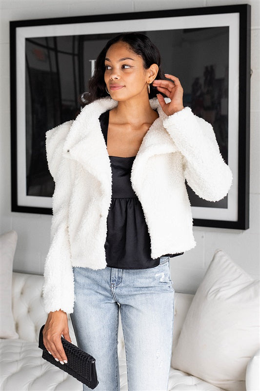 SALE - Keeli Shearling Puff Sleeve Cropped Jacket - fab'rik