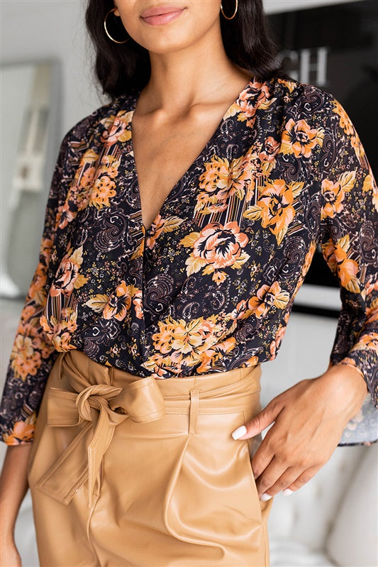 SALE - Dorsie Floral Bell Sleeve Bodysuit - fab'rik