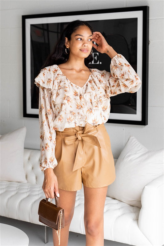 SALE - Taria Printed Ruffle Detail Blouse - fab'rik