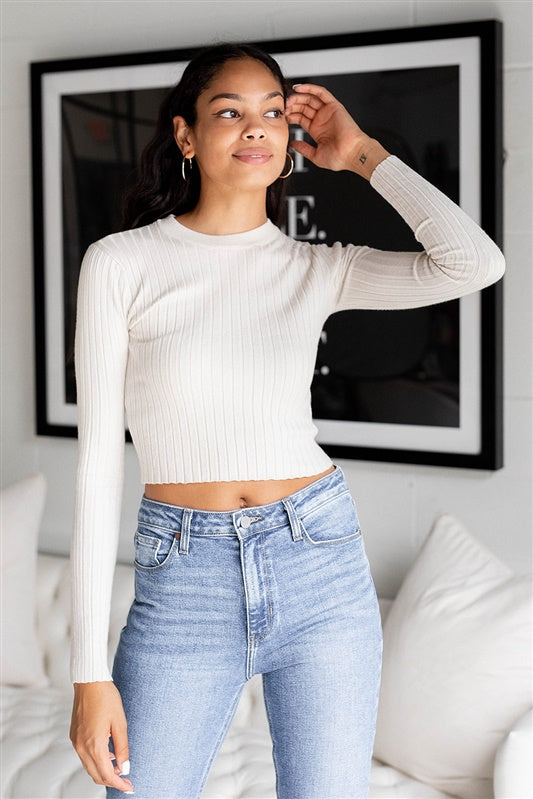 Gaines Ribbed Long Sleeve Cropped Top - fab'rik