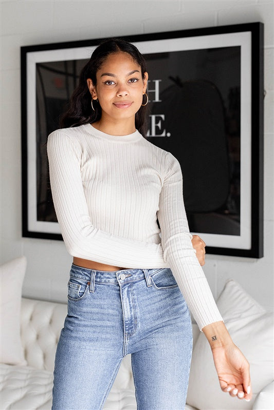 Gaines Ribbed Long Sleeve Cropped Top - fab'rik