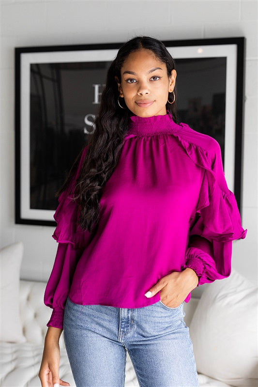 SALE - Mimi Mock Neck Ruffle Sleeve Blouse - fab'rik