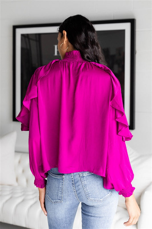 SALE - Mimi Mock Neck Ruffle Sleeve Blouse - fab'rik