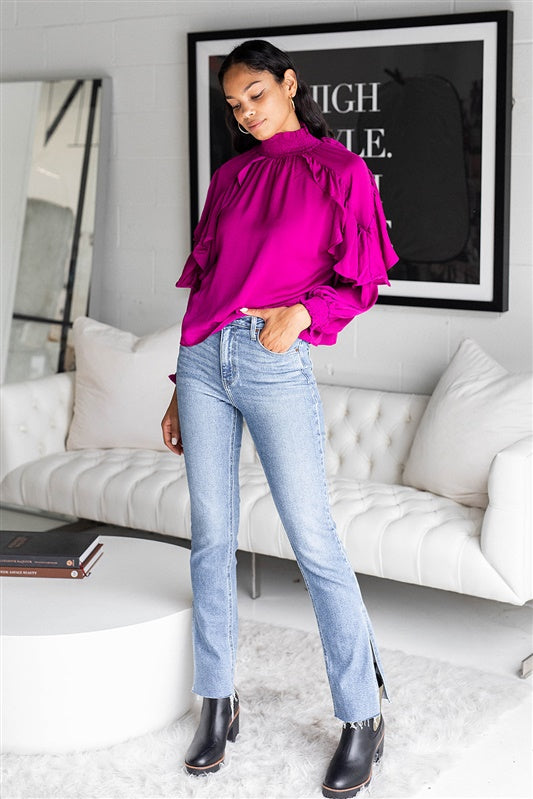 SALE - Mimi Mock Neck Ruffle Sleeve Blouse - fab'rik