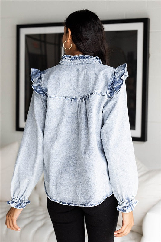 SALE - Maycee Ruffle Detail Denim Blouse - fab'rik