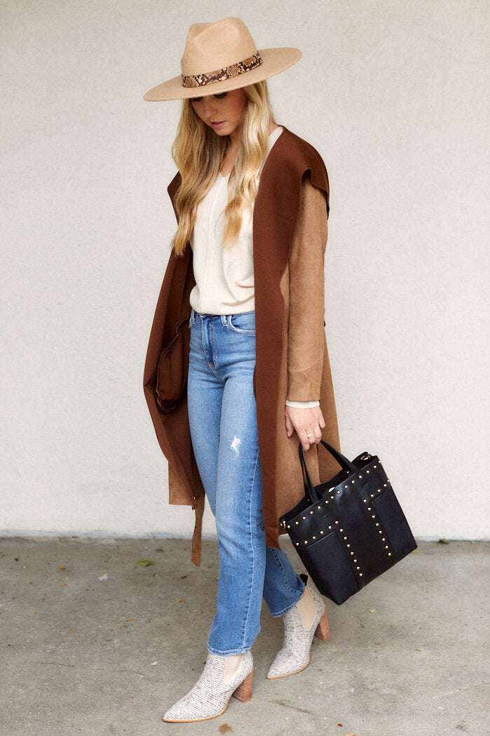 SALE - Patia Faux Suede Belted Coat - fab'rik