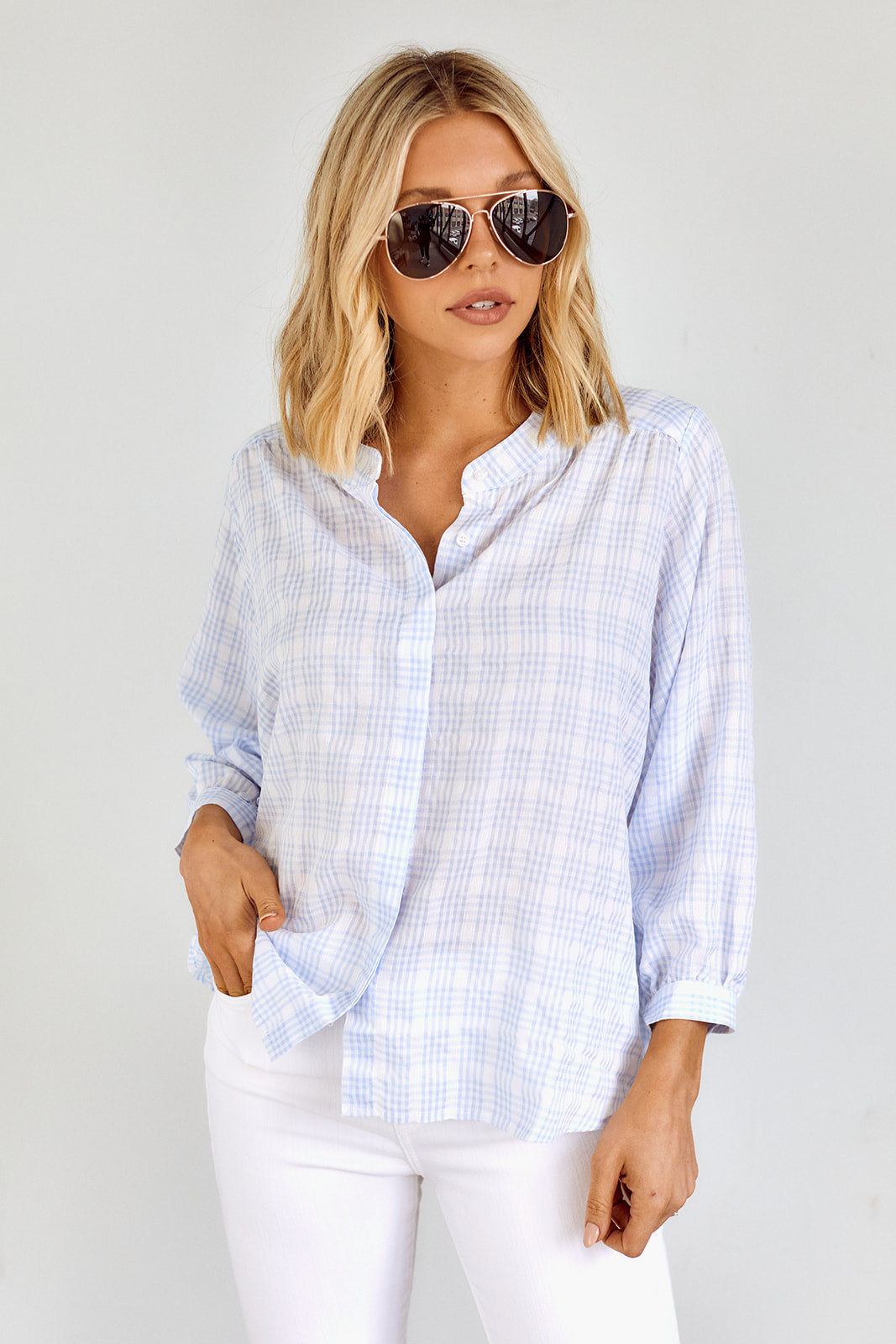SALE -  Cami Plaid Button Front Blouse - fab'rik
