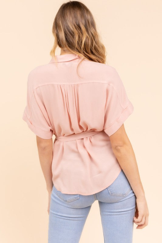 SALE - Camari Button Down Blouse with Tie - fab'rik