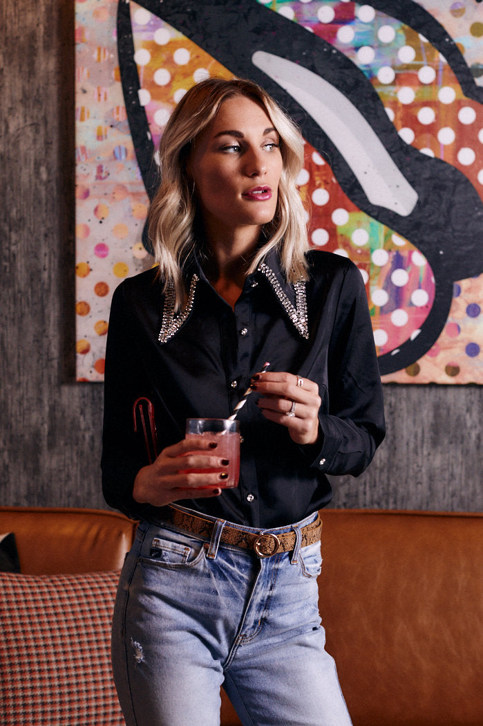 Jaiden Sequin Collar Top - fab'rik