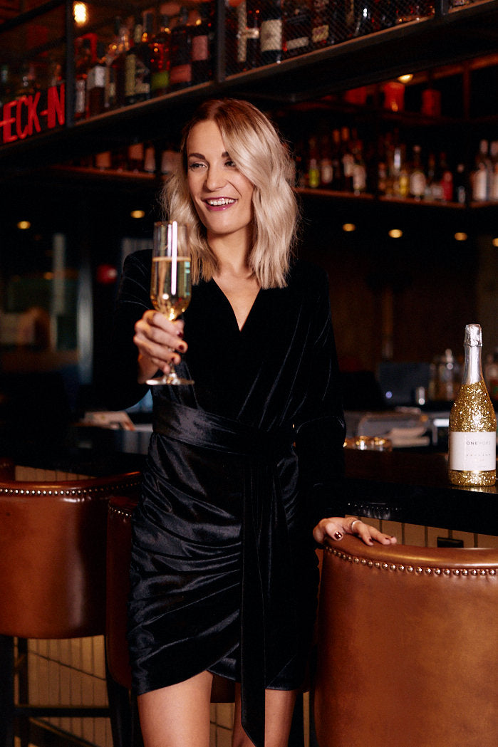 Georgia Wrap Front Velvet Dress - fab'rik