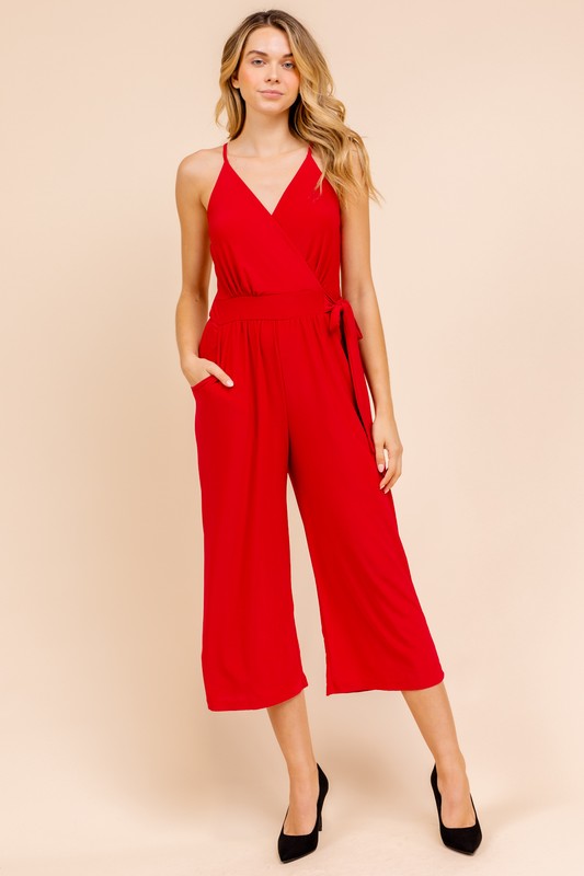 SALE - Diem Wrap Style Cropped Jumpsuit - fab'rik