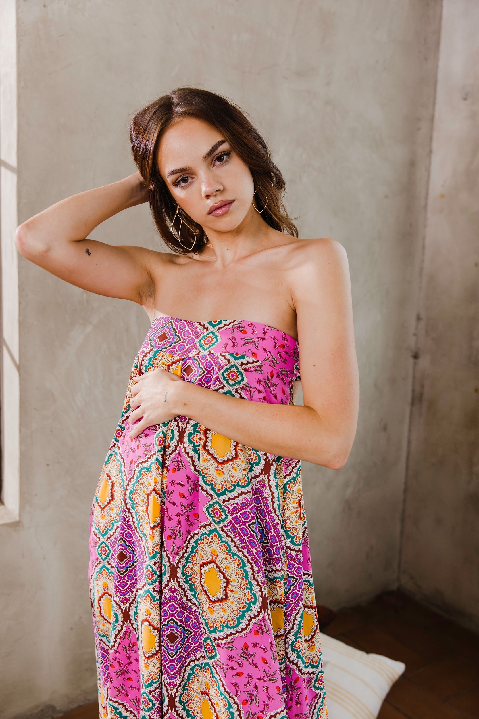 Freya Strapless Tile Print Jumpsuit - fab'rik