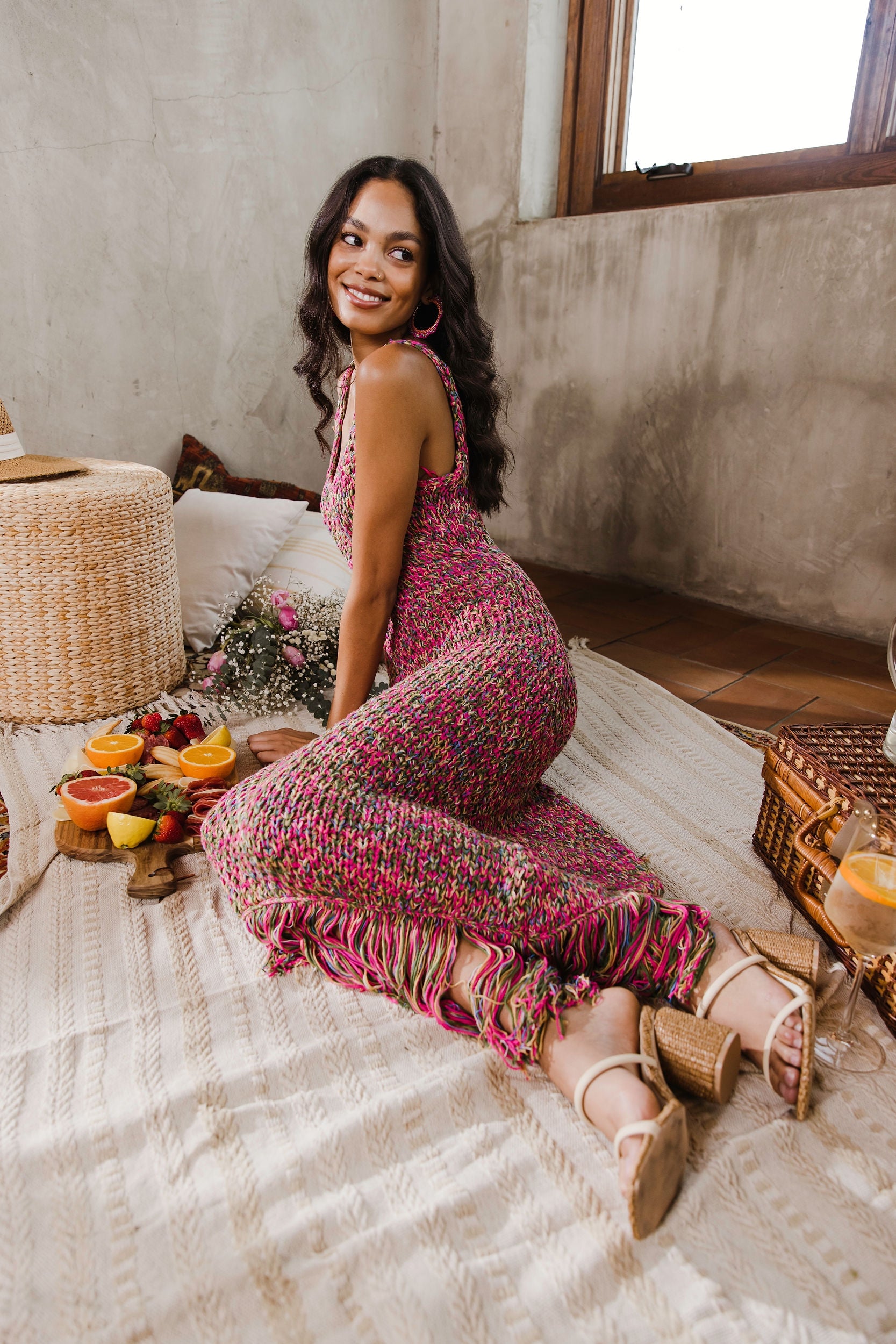 Alexa Crochet Fringed Midi Dress - fab'rik