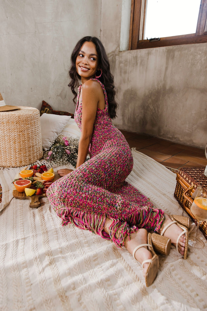 Alexa Crochet Fringed Midi Dress - fab'rik