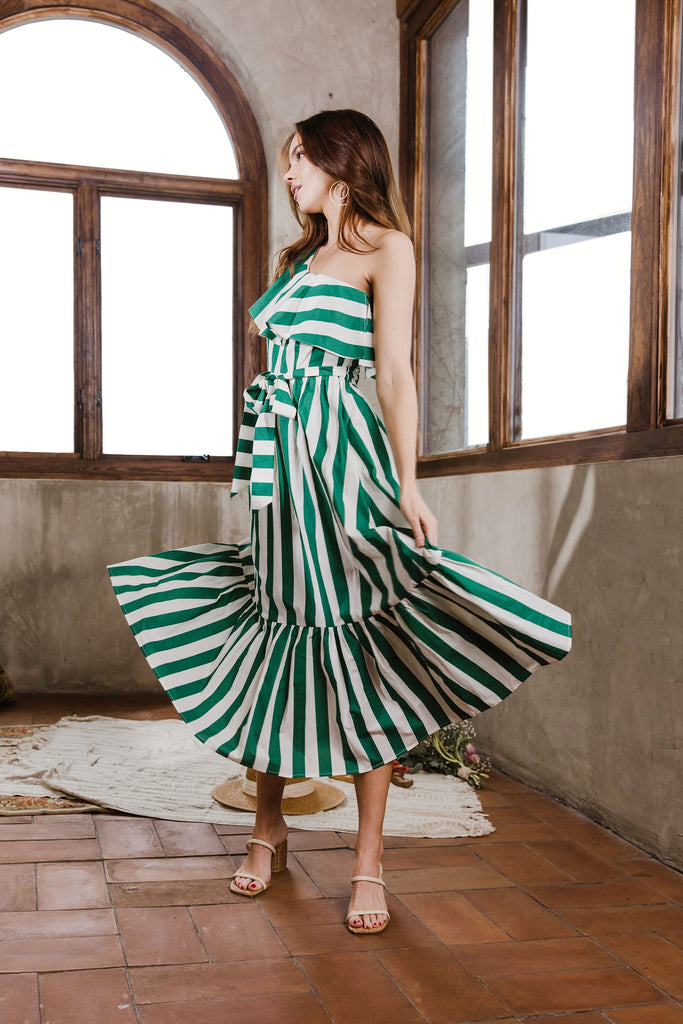 Shaya Striped One Shoulder Maxi Dress - fab'rik