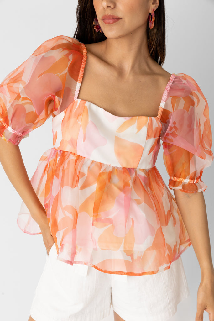 Jayla Printed Puff Sleeve Top - fab'rik