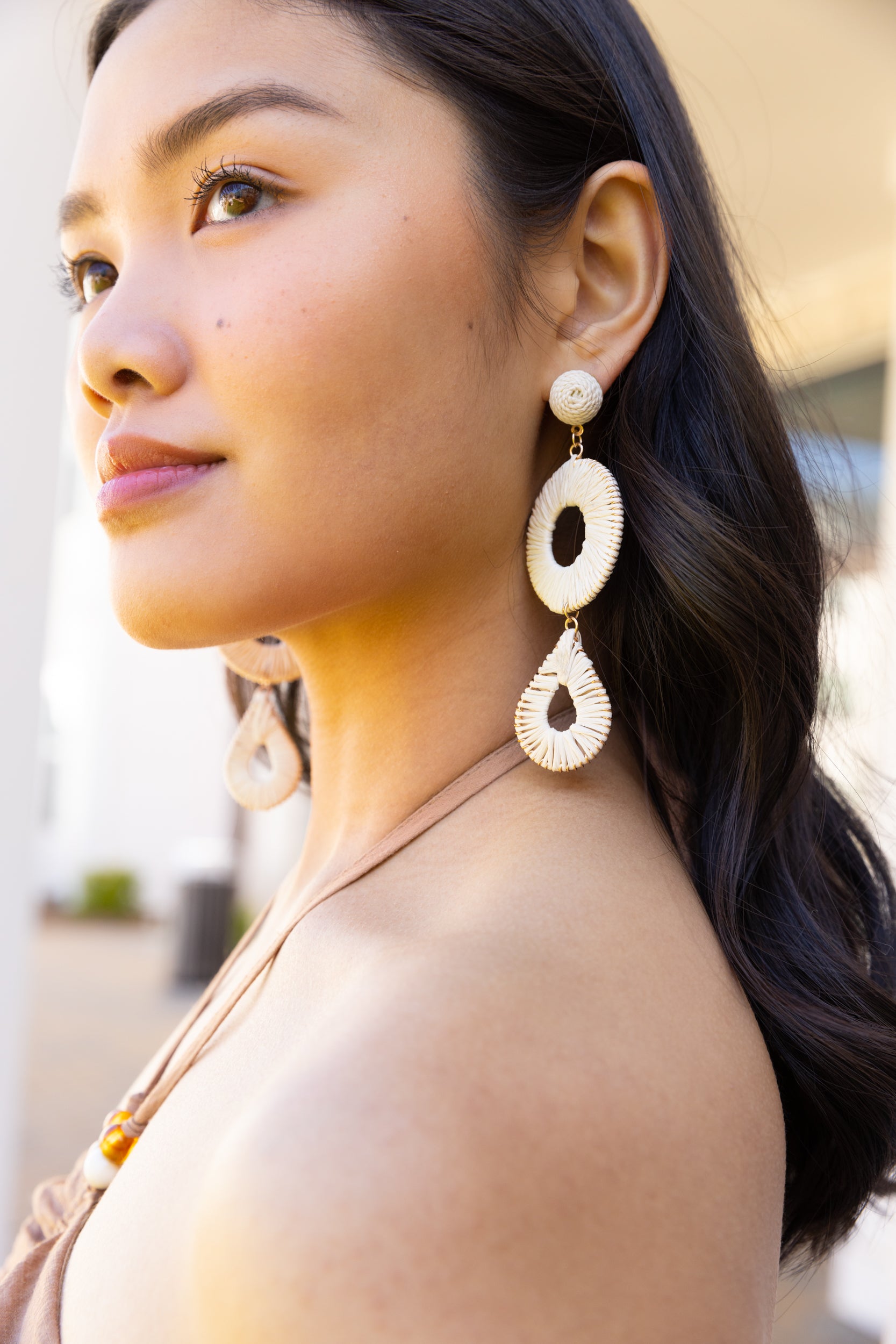 Sabrina Raffia Circle Teardrop Earrings - fab'rik