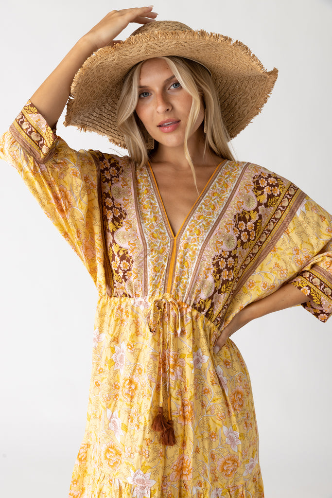 Dorothy Floral Printed Kimono Maxi Dress - fab'rik