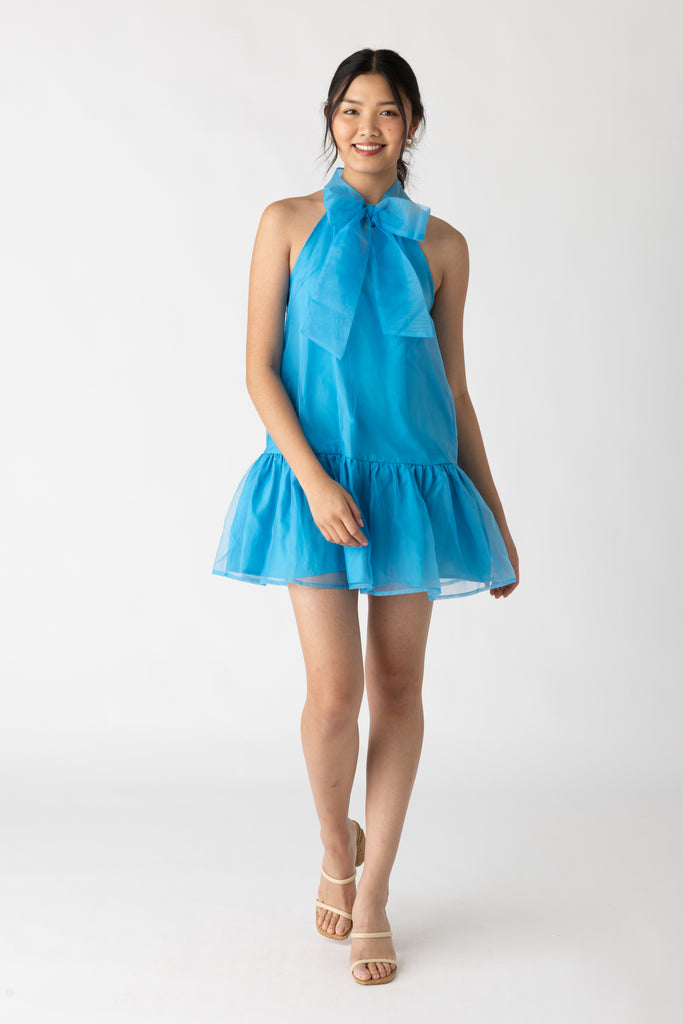 Arie Tie Neck Organza Mini Dress - fab'rik